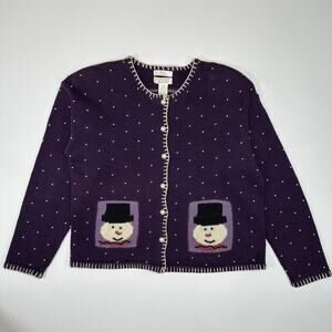 Vintage 1990’s Ugly Winter Cardigan Sweater with Snowmen and Pearls